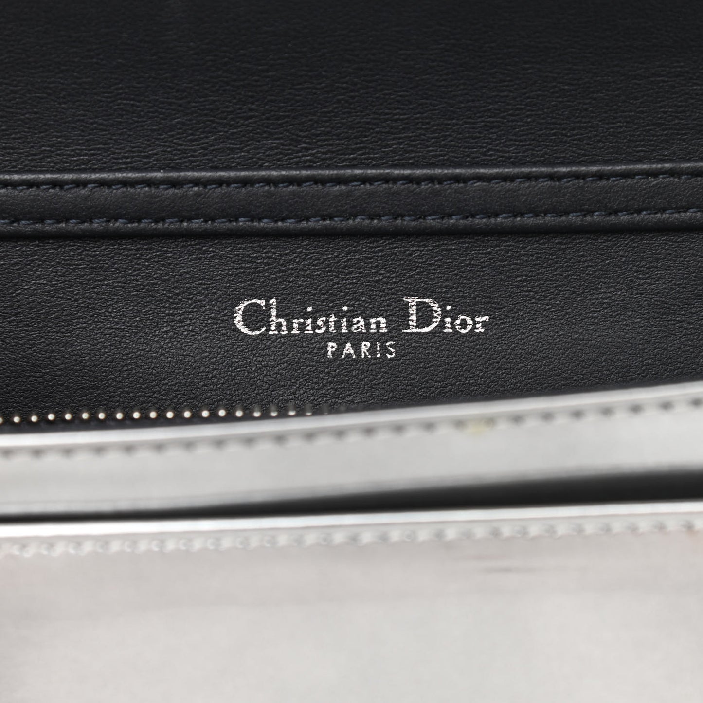 Metallic Patent Micro-Cannage Diorama Wallet on Chain Pouch Silver