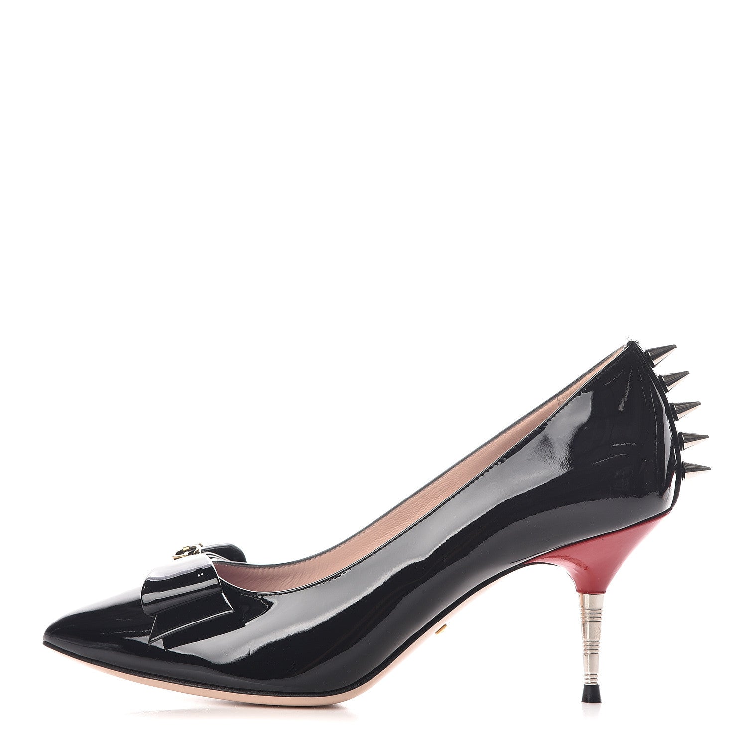 Gucci Patent GG Bow Sadie Spike Mid Heel Pumps 36 Black 1 of 10