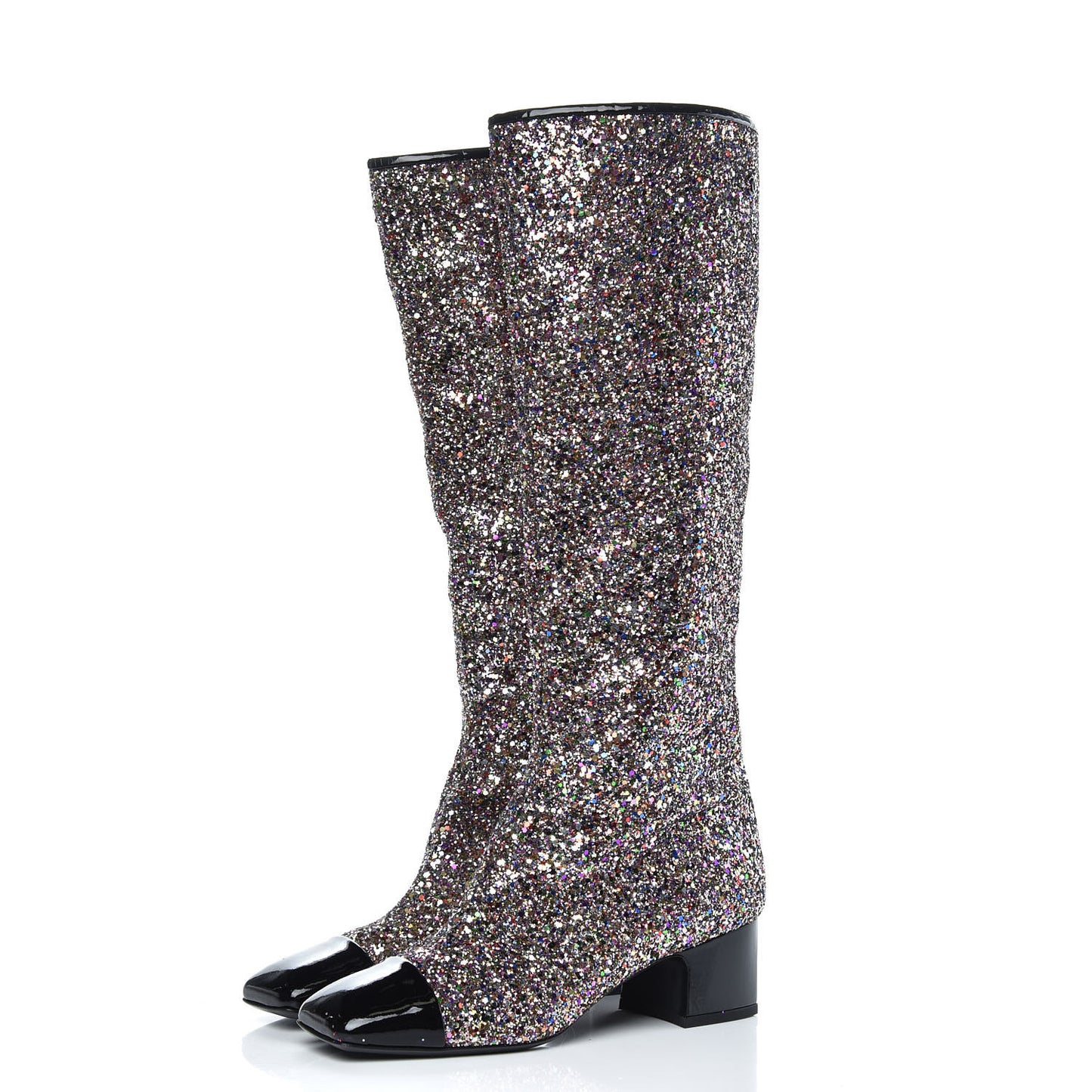 Glitter Patent Calfskin Cap Toe Fantasy High Boots 39 Multicolor Black