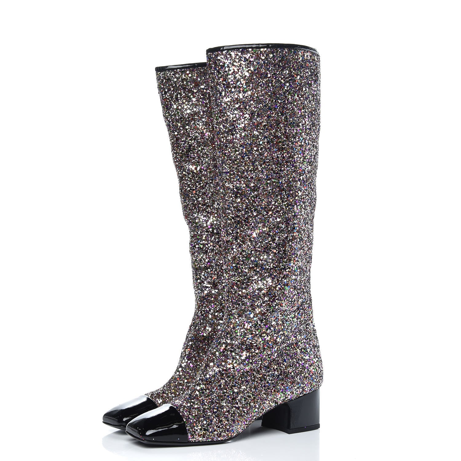 Chanel Glitter Patent Calfskin Cap Toe Fantasy High Boots 39 Multicolor Black 3 of 8