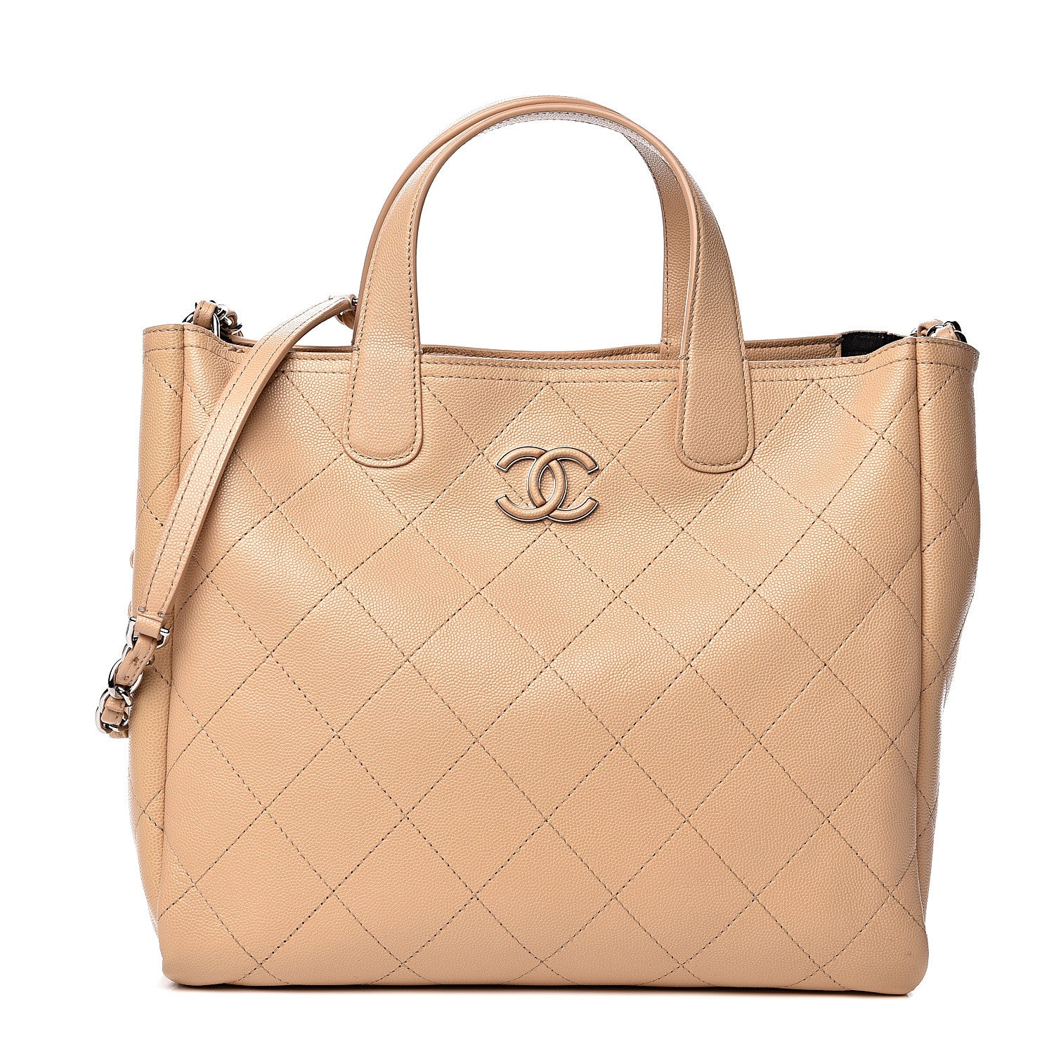 Chanel Caviar Stitched Small Shopping Tote Beige 1 of 12