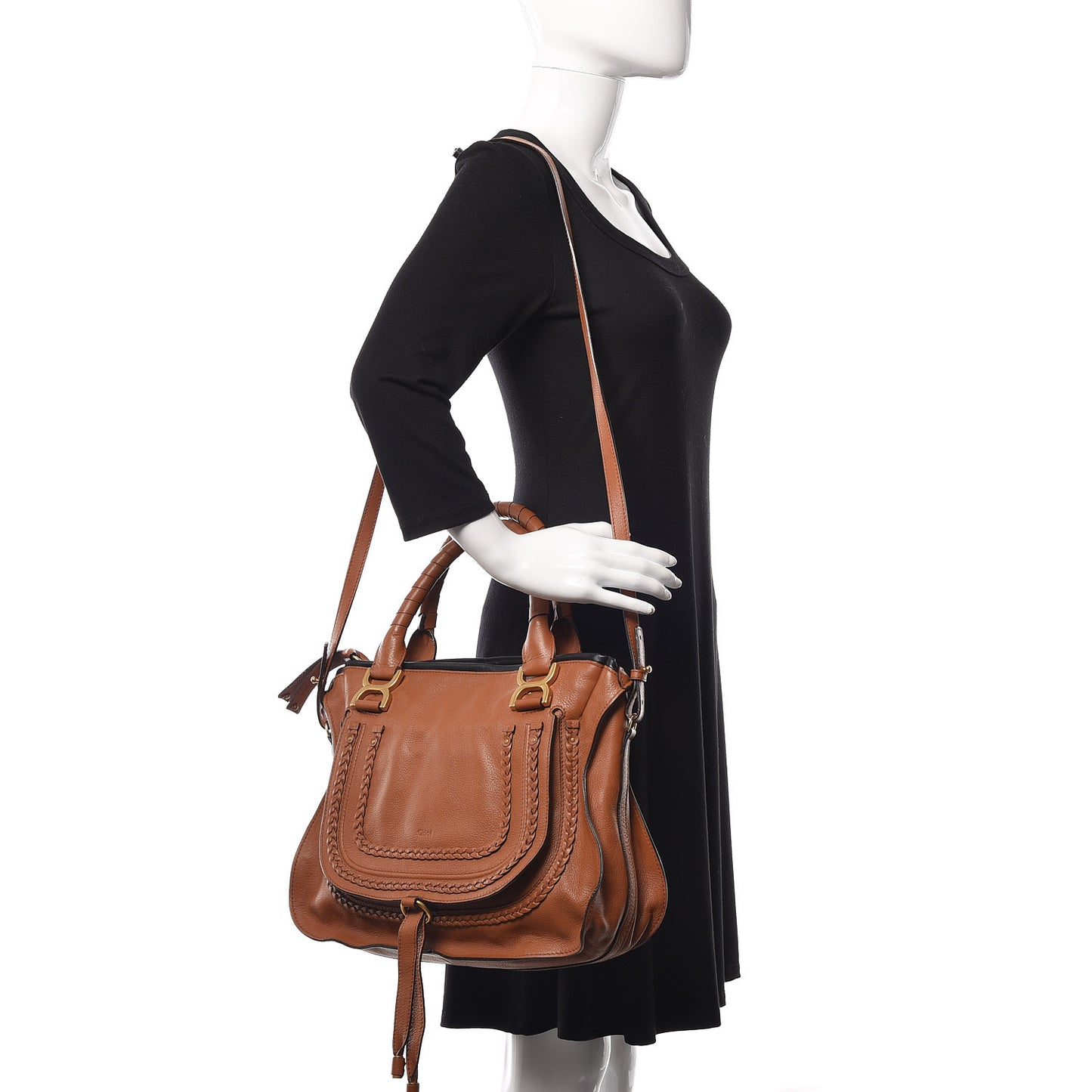 Calfskin Braided Medium Marcie Satchel Whiskey
