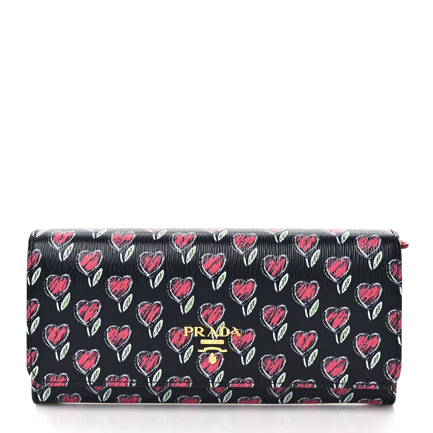 Prada Vitello Move Love Continental Flap Travel Wallet Black 1 of 8