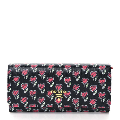 Prada Vitello Move Love Continental Flap Travel Wallet Black 1 of 8
