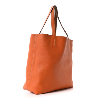 Hermes Taurillon Clemence Double Sens Reversible Tote Orange Gold 11 of 15