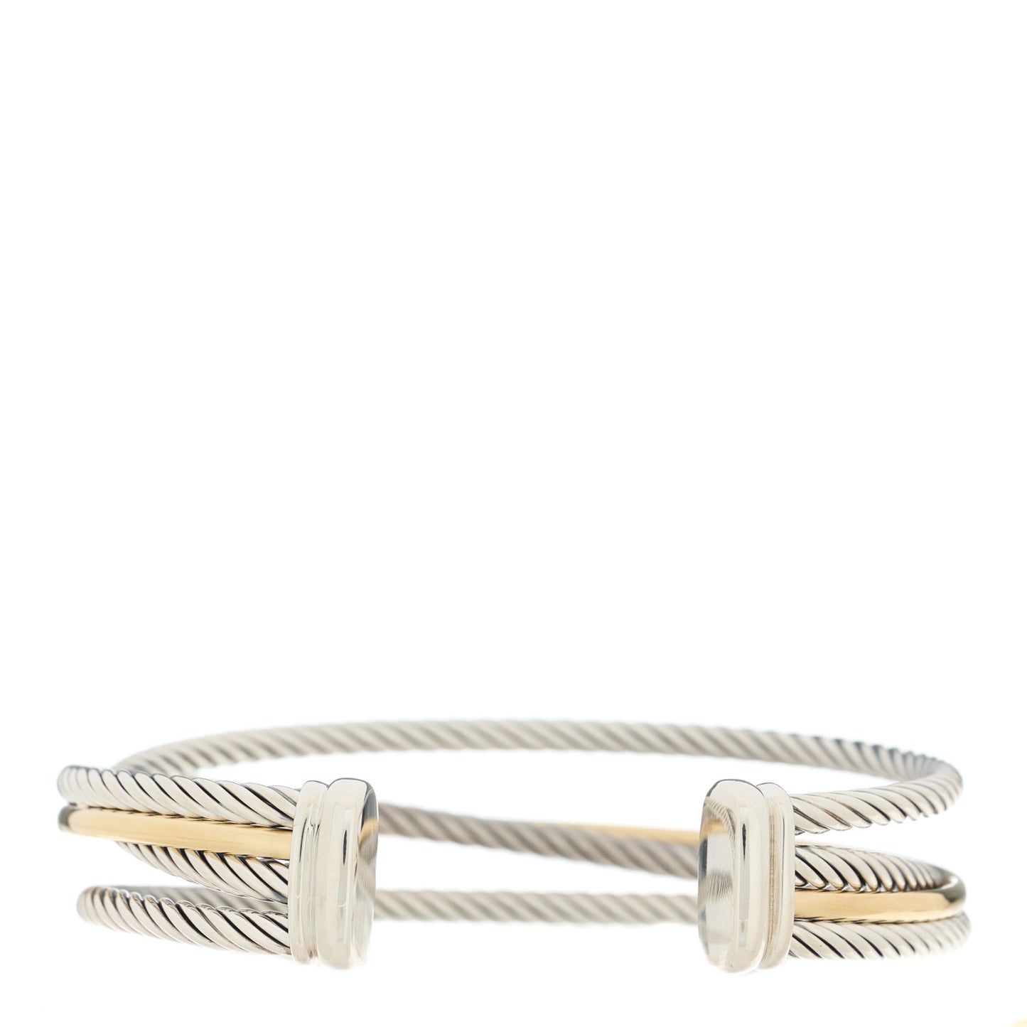 Sterling Silver 18K Yellow Gold Crossover Three Row Cuff Bracelet