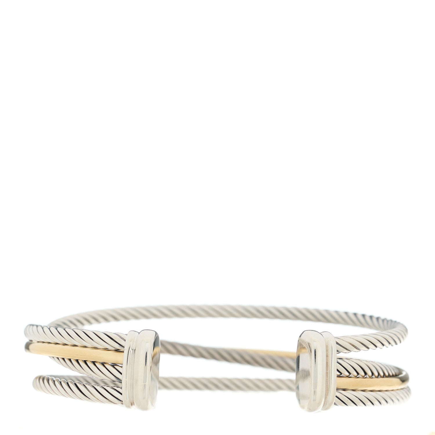 David Yurman Sterling Silver 18K Yellow Gold Crossover Three Row Cuff Bracelet 2 of 3