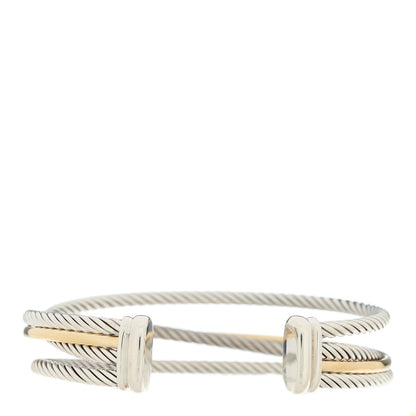 David Yurman Sterling Silver 18K Yellow Gold Crossover Three Row Cuff Bracelet 2 of 3