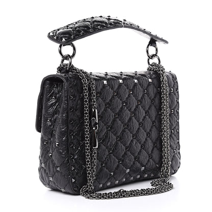 Valentino Garavani Craquele Nappa Medium Rockstud Spike Shoulder Bag Black 3 of 10