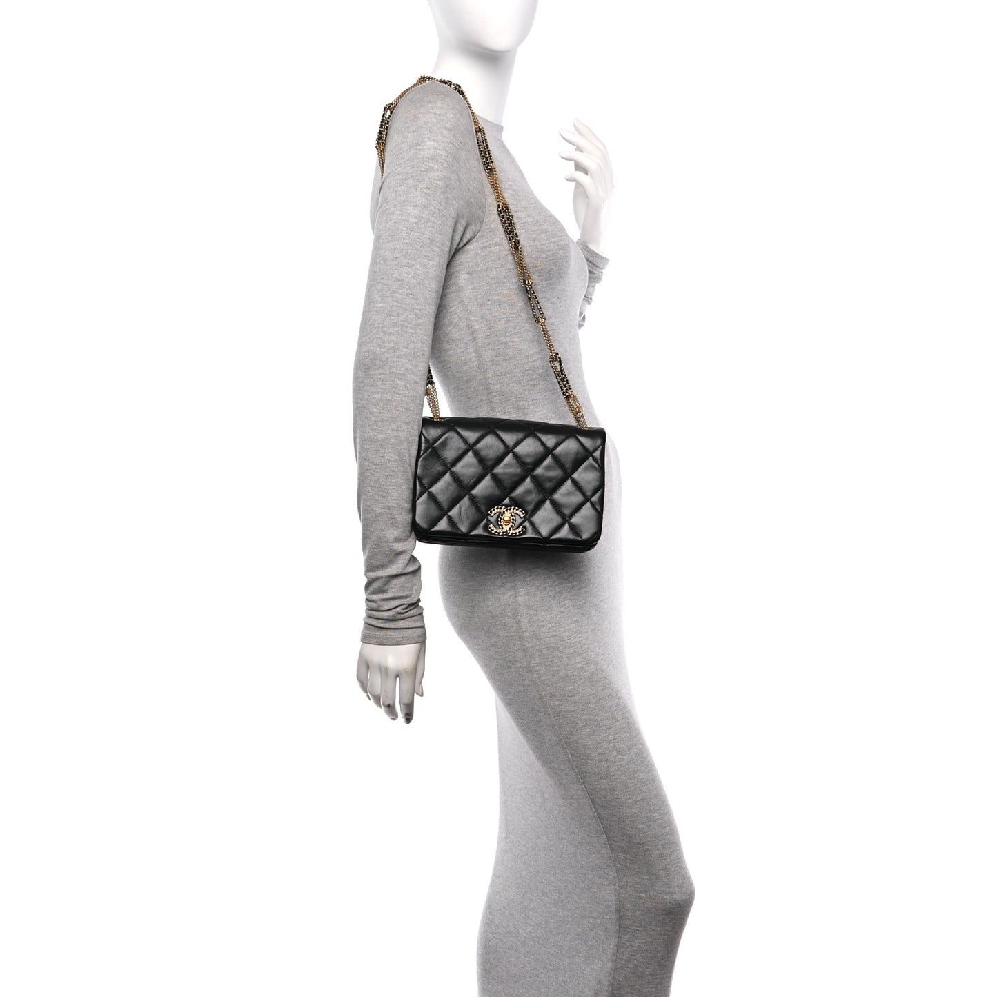 Lambskin Quilted On And On Small Chain Flap Black