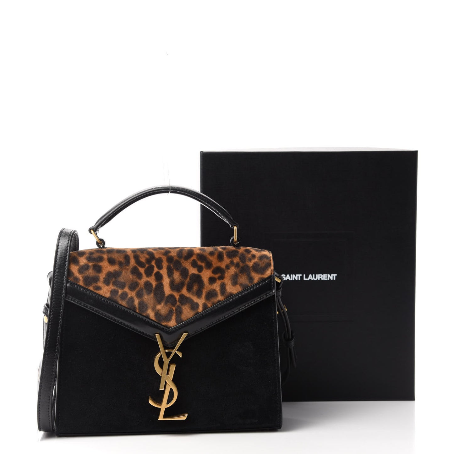 Suede Leopard Print Mini Classic Monogram Cassandra Top Handle Manto Naturale Black