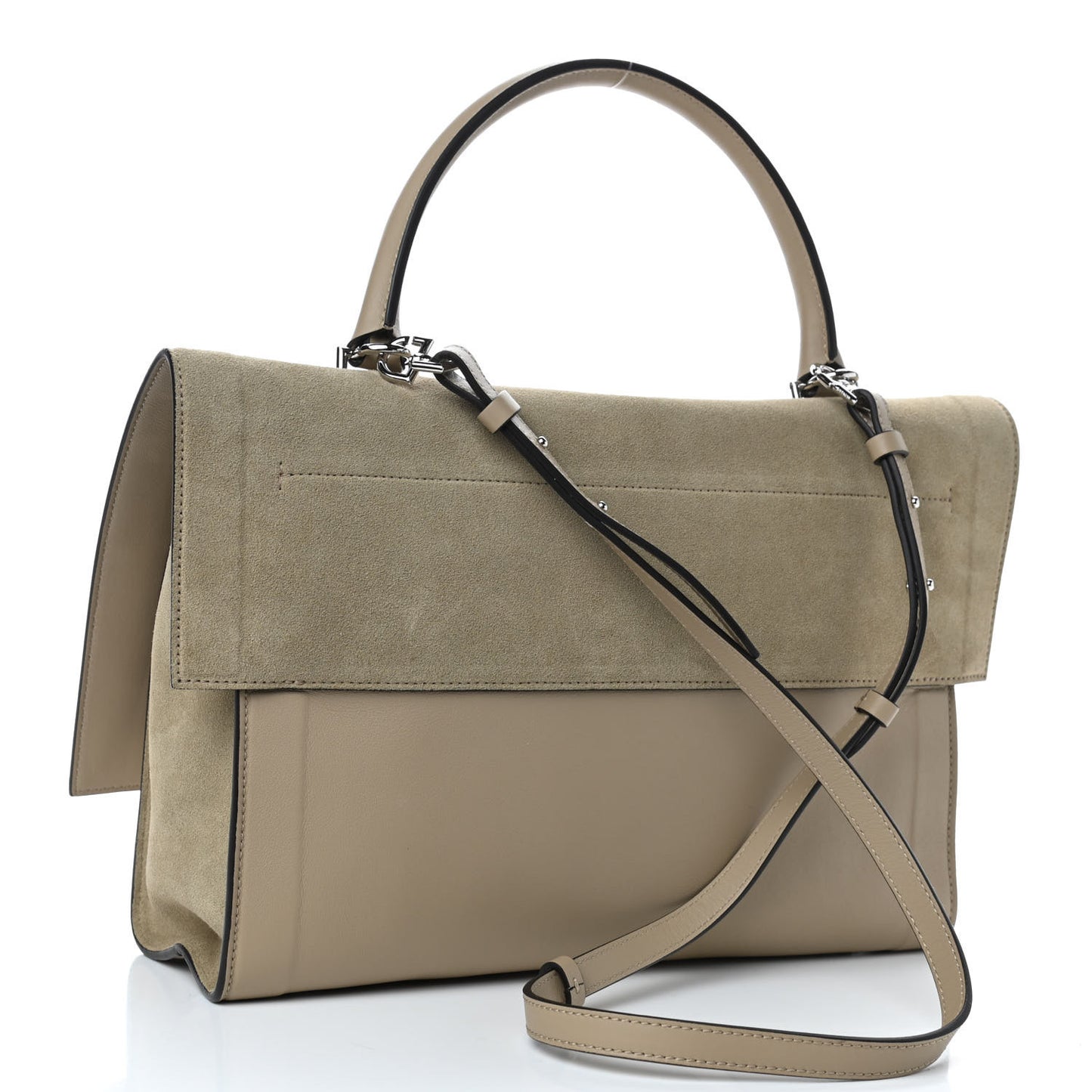Suede Calfskin Lambskin Medium Shark Lock Satchel Taupe
