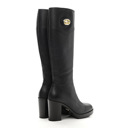 Gucci Austin Calfskin Interlocking G Knee High Boots 36 Black 4 of 8