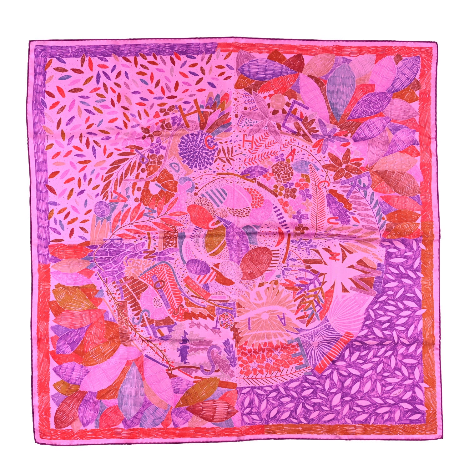 Hermes Silk Chacun Fait Son Nid Scarf 90 Cyclamen Violet Rouge 1 of 4