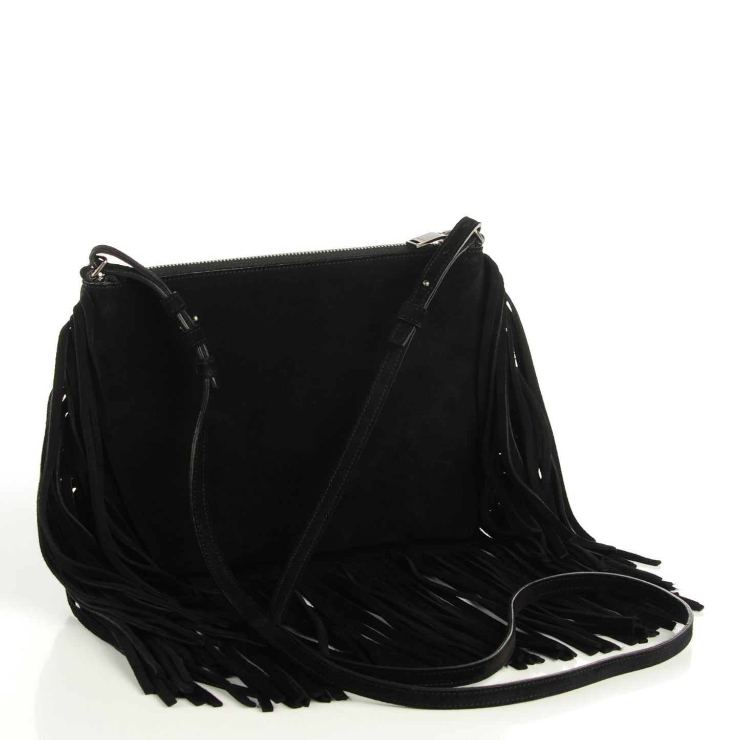 Suede Fringe Crossbody Bag Black
