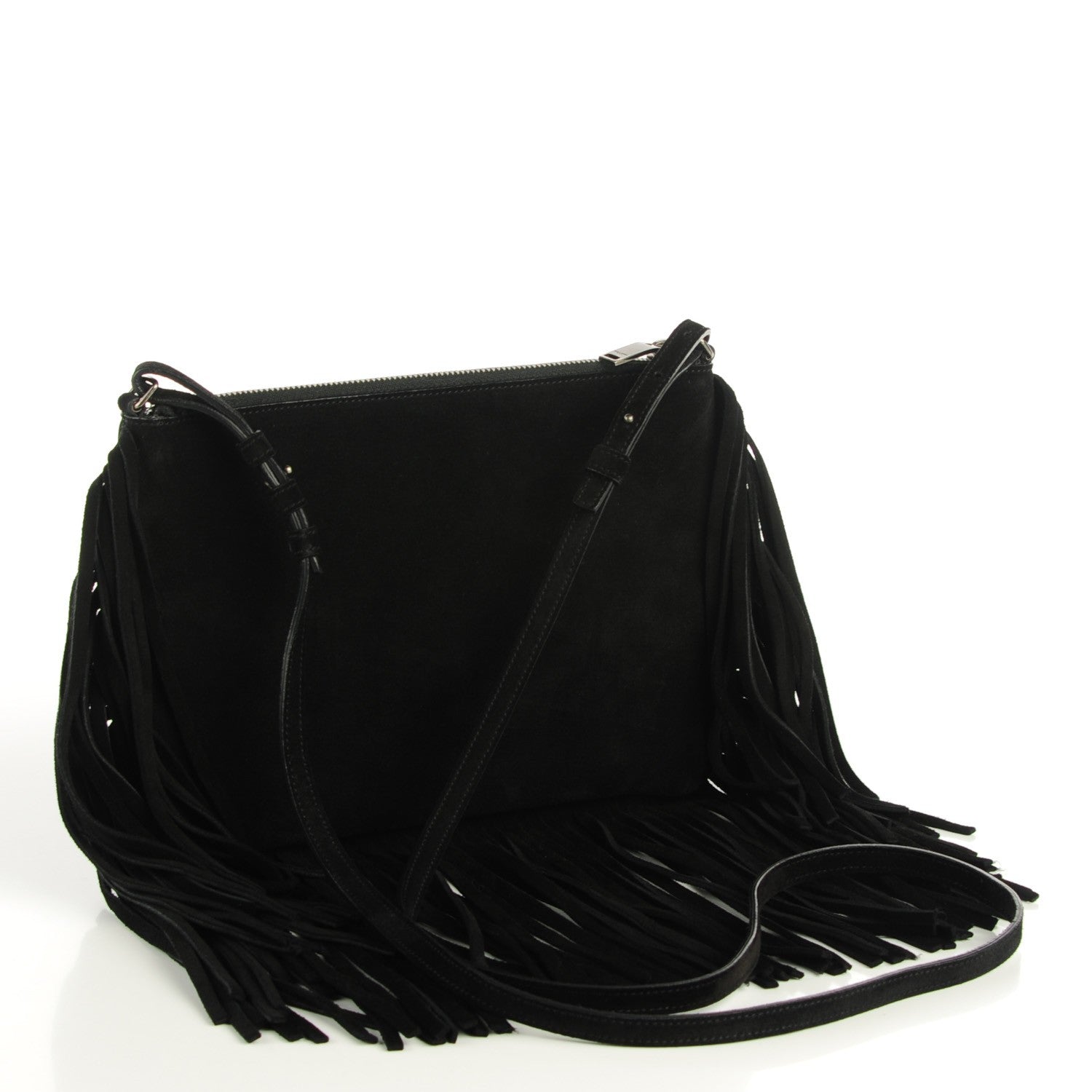 Saint Laurent Suede Fringe Crossbody Bag Black 3 of 6