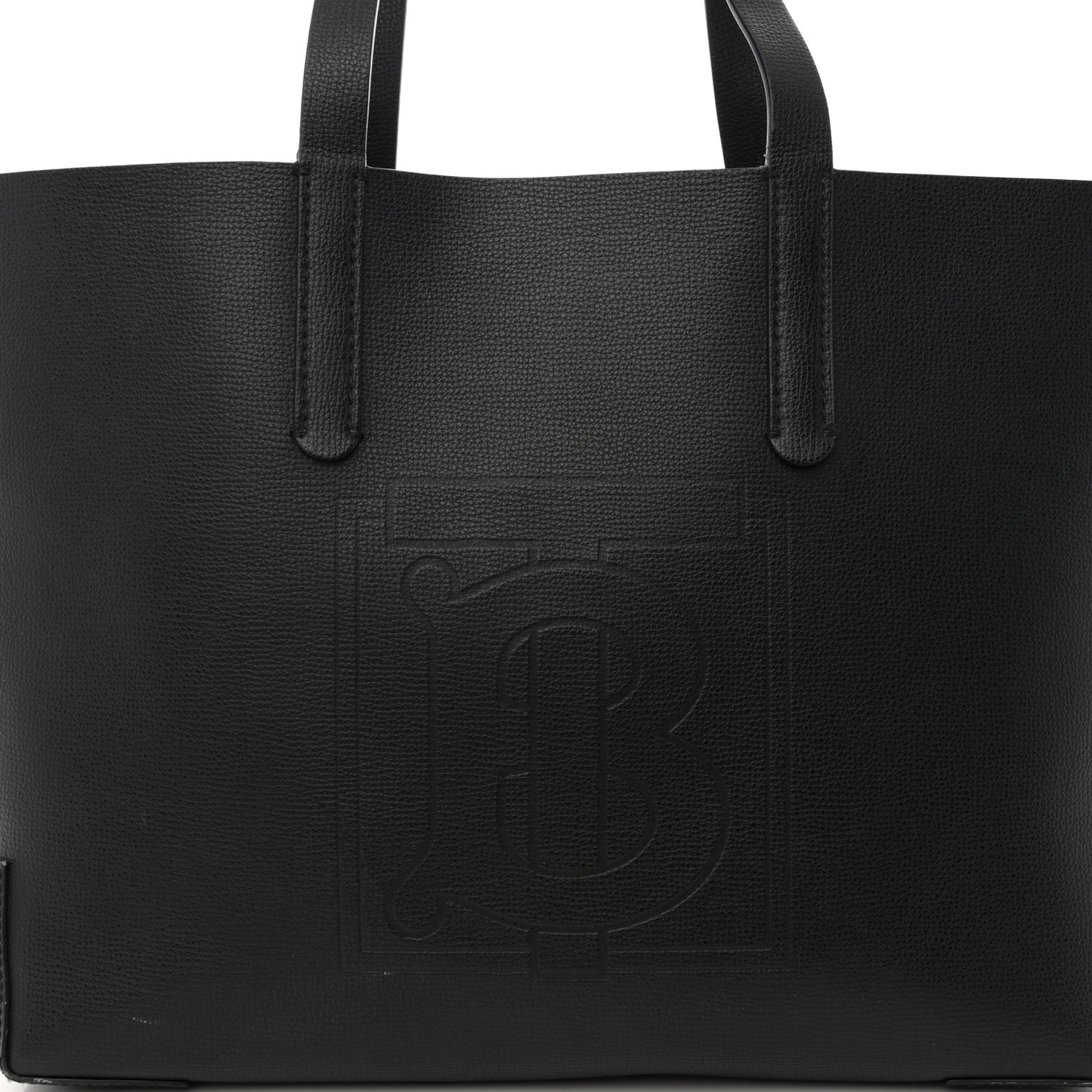 Calfskin TB Motif Embossed Medium Tote Black
