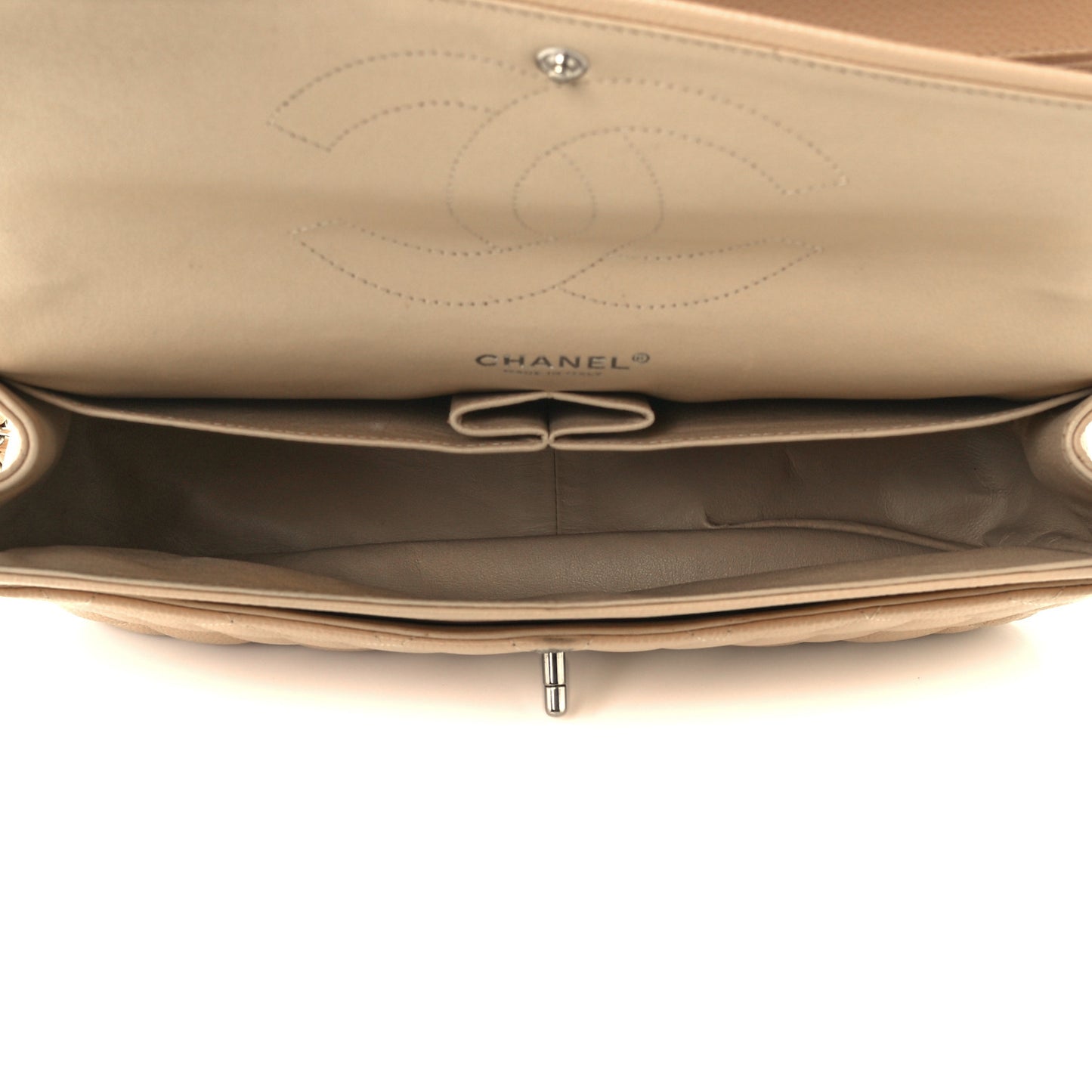 Caviar Quilted Jumbo Double Flap Light Beige