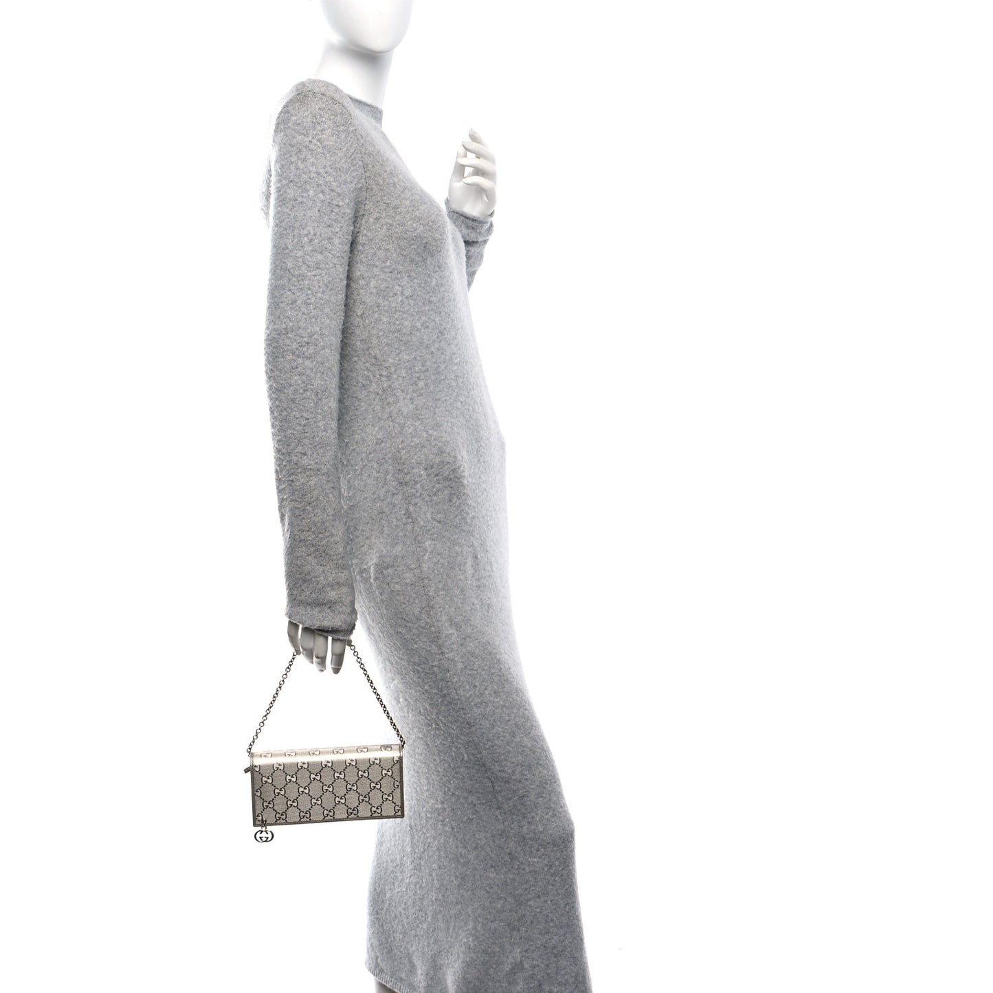 Imprime Monogram GG Pierce Chain Clutch Wallet Silver