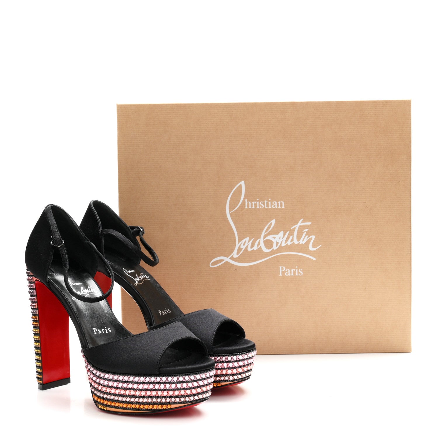 Christian Louboutin Satin Strass Sandaloo Aftersun 130 Sandals 38 Black Multicolor 9 of 9