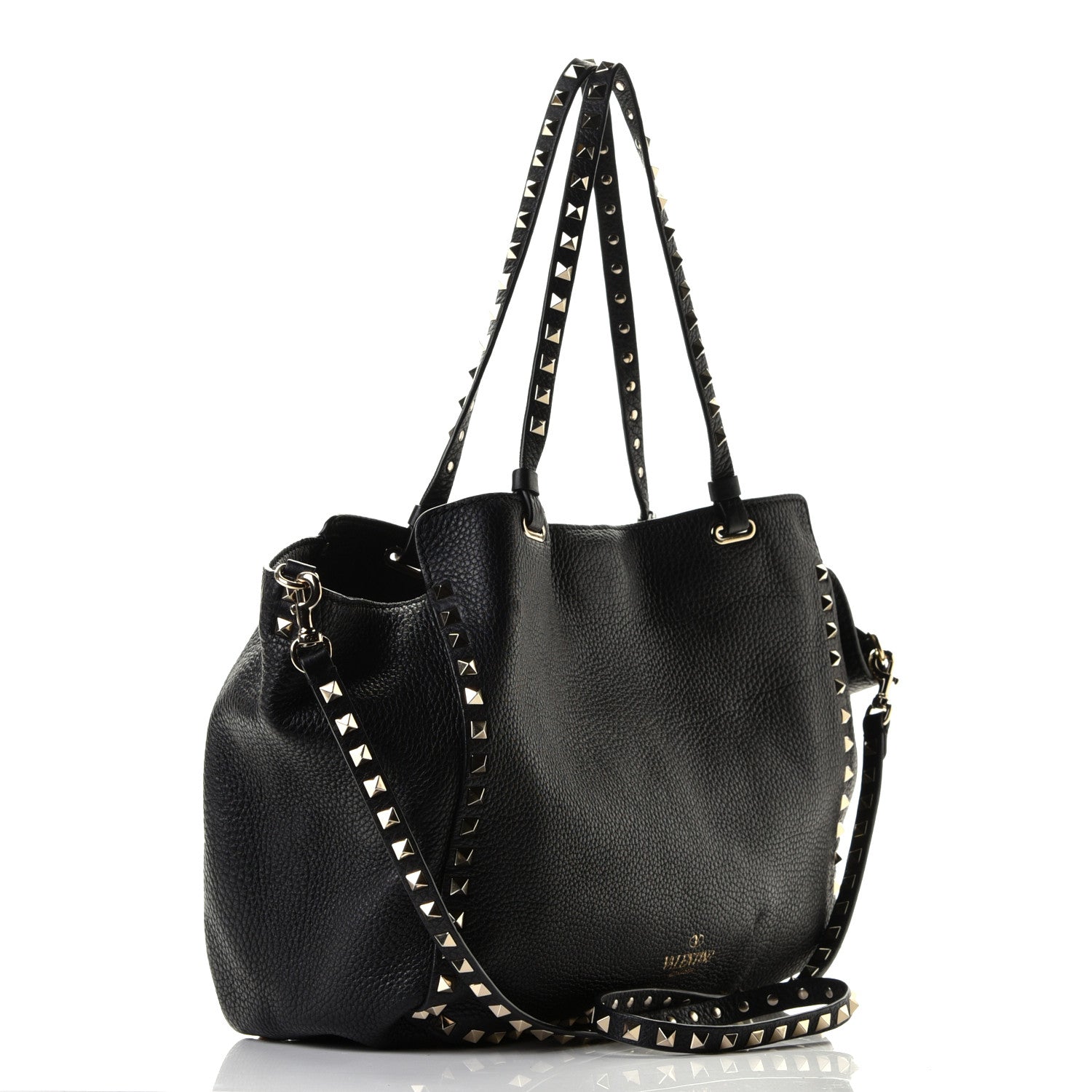 Valentino Garavani Pebbled Calfskin Medium Rockstud Tote Black 5 of 8