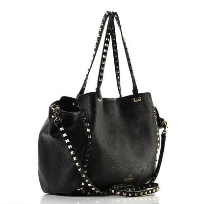 Valentino Garavani Pebbled Calfskin Medium Rockstud Tote Black 5 of 8