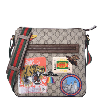 Gucci Soft GG Supreme Monogram Courrier Web Medium Flat Messenger Bag Beige New Acero Multicolor 1 of 9