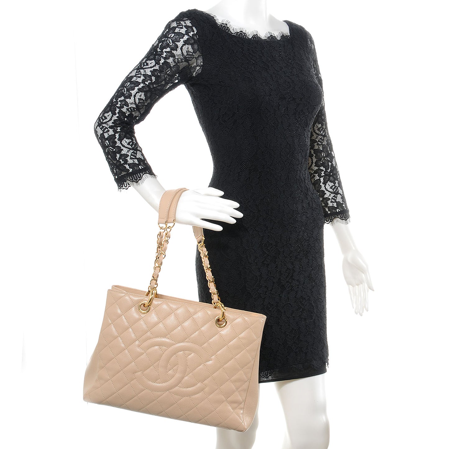 Caviar Quilted Grand Shopping Tote GST Beige