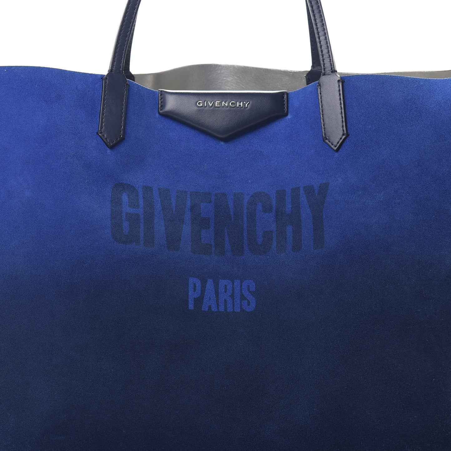 Metallic Calfskin Suede Ombre Large Reversible Antigona Tote Blue Silver