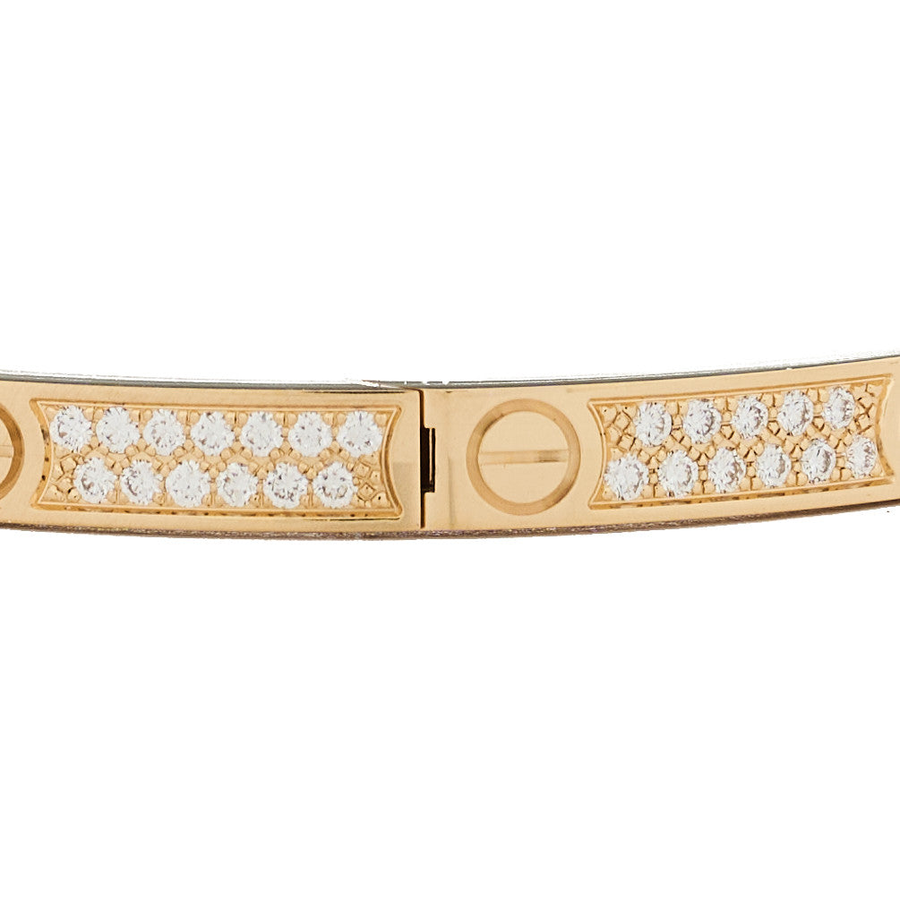 18K Yellow Gold Diamond Small LOVE Paved Bracelet 15