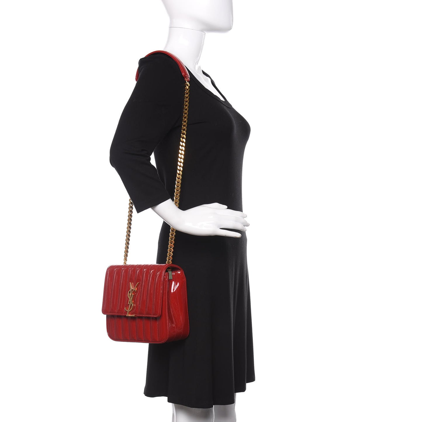 Patent Calfskin Matelasse Monogram Medium Vicky Chain Bag Rouge Eros