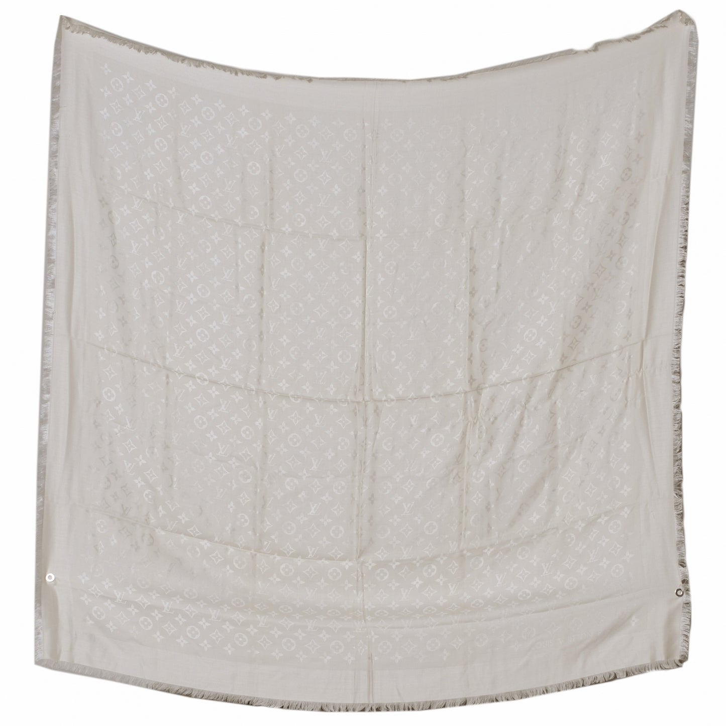 Silk Wool Monogram Shawl White