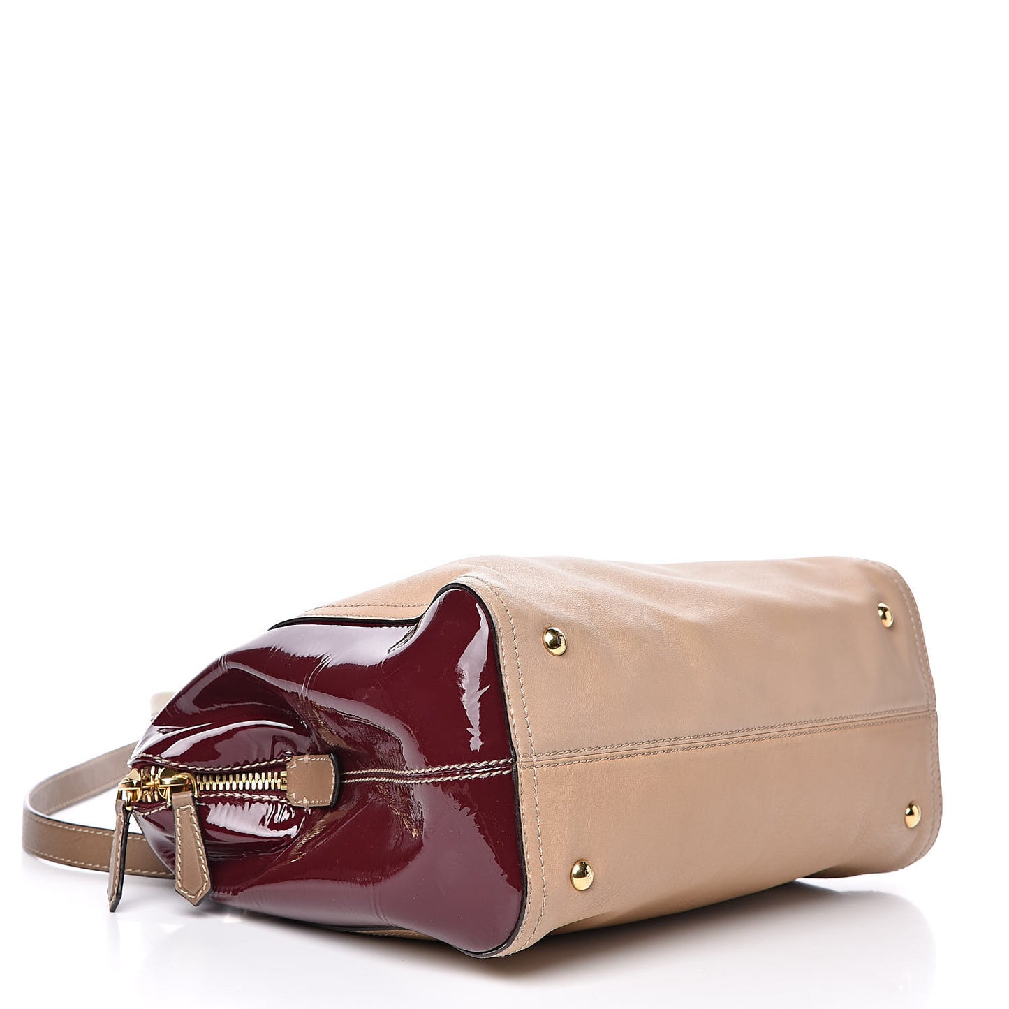 Calfskin Patent Small Chameleon Tote Cognac Bordeaux
