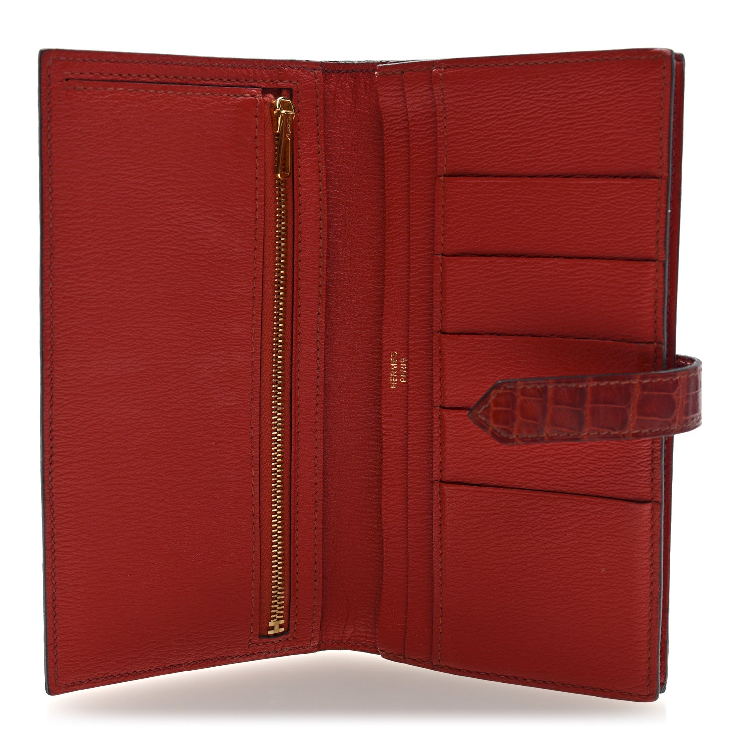 Hermes Shiny Alligator Bearn Gusset Wallet Geranium 5 of 7