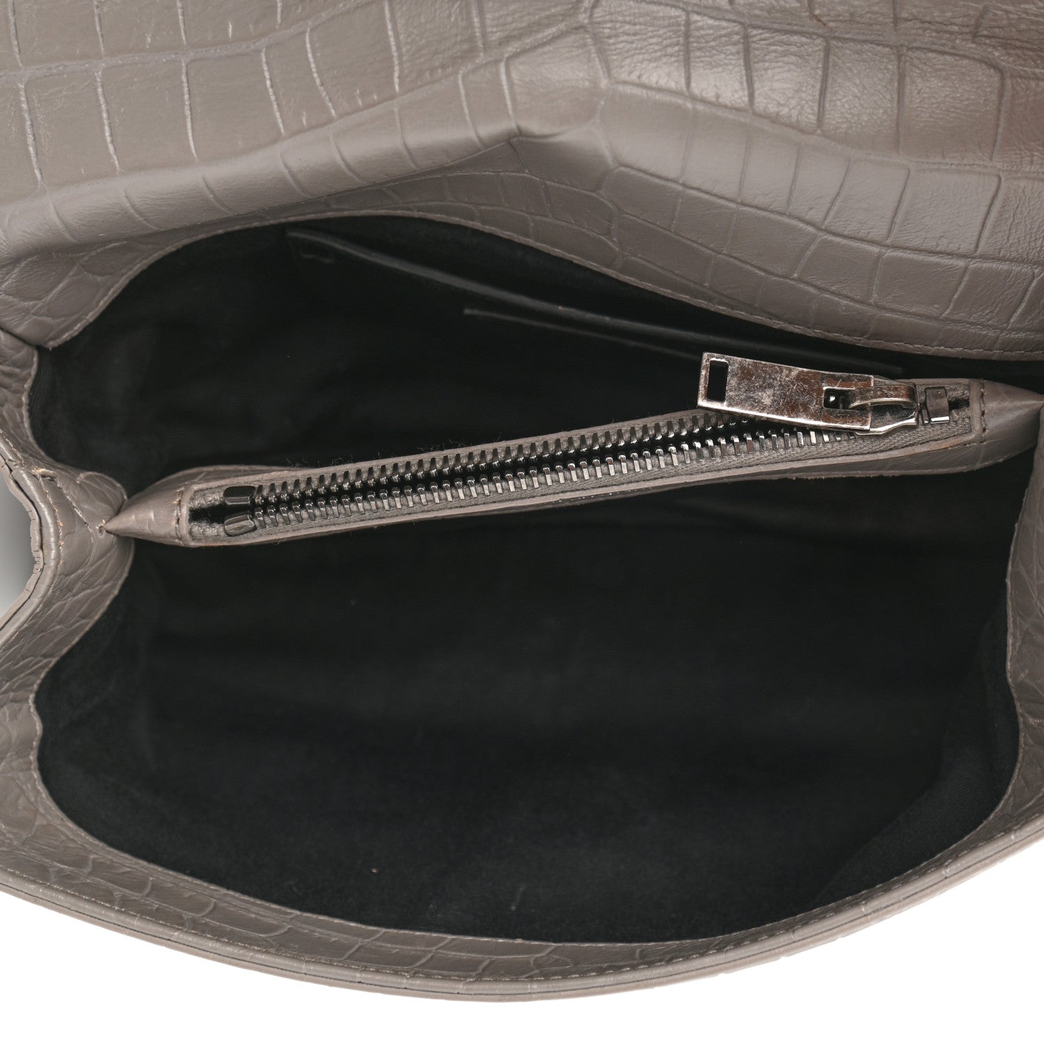 Saint Laurent Calfskin Crocodile Embossed Medium College Monogram Satchel Gray 5 of 13