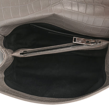 Saint Laurent Calfskin Crocodile Embossed Medium College Monogram Satchel Gray 5 of 13