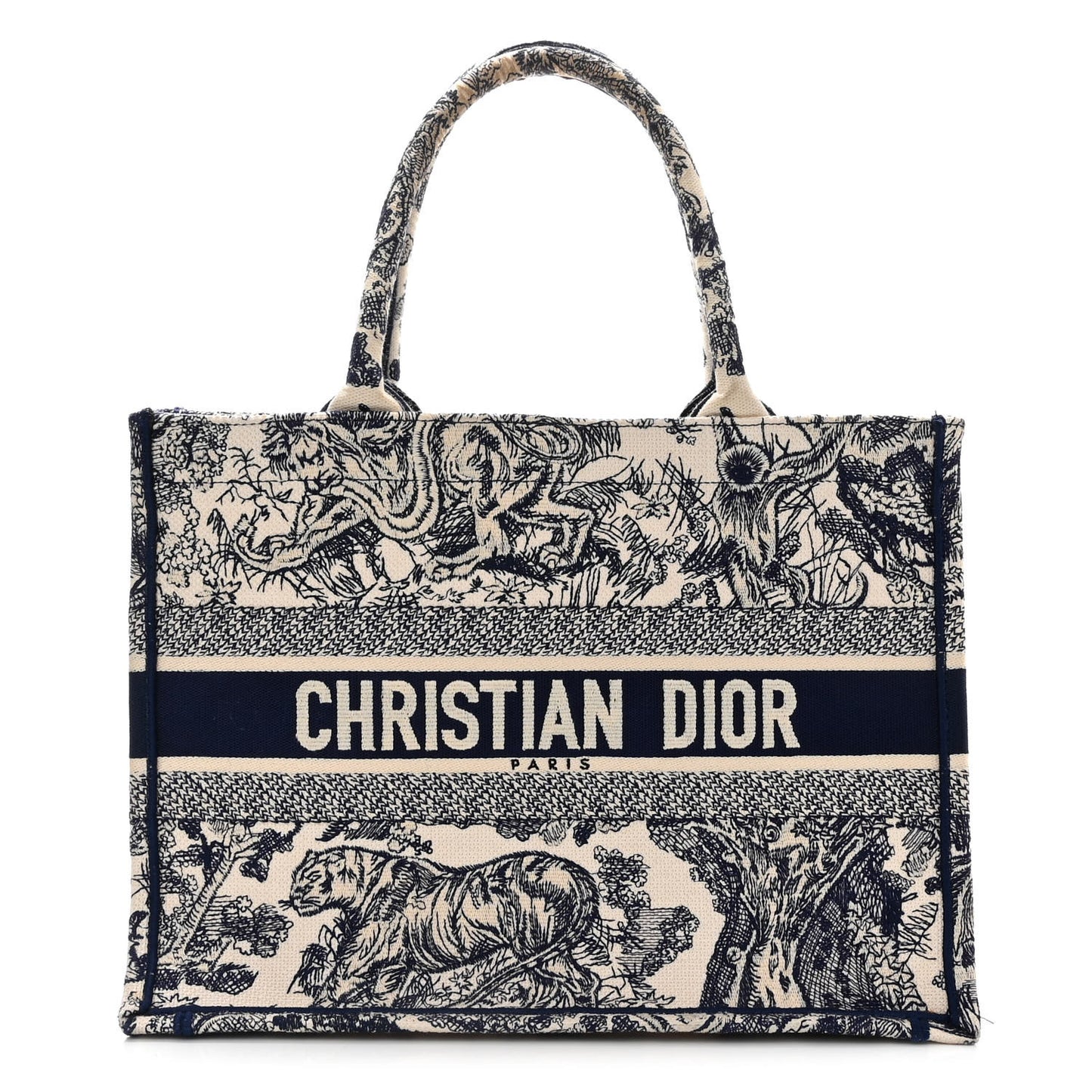 Canvas Embroidered Medium Dioriviera Toile De Jouy Book Tote Blue