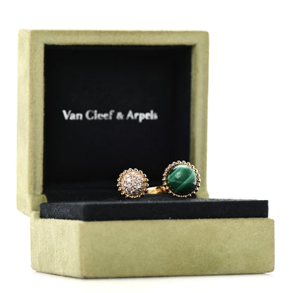 Van Cleef & Arpels 18K Yellow Gold Diamond Malachite Perlee Couleurs Between The Finger Ring 52 6 5 of 5