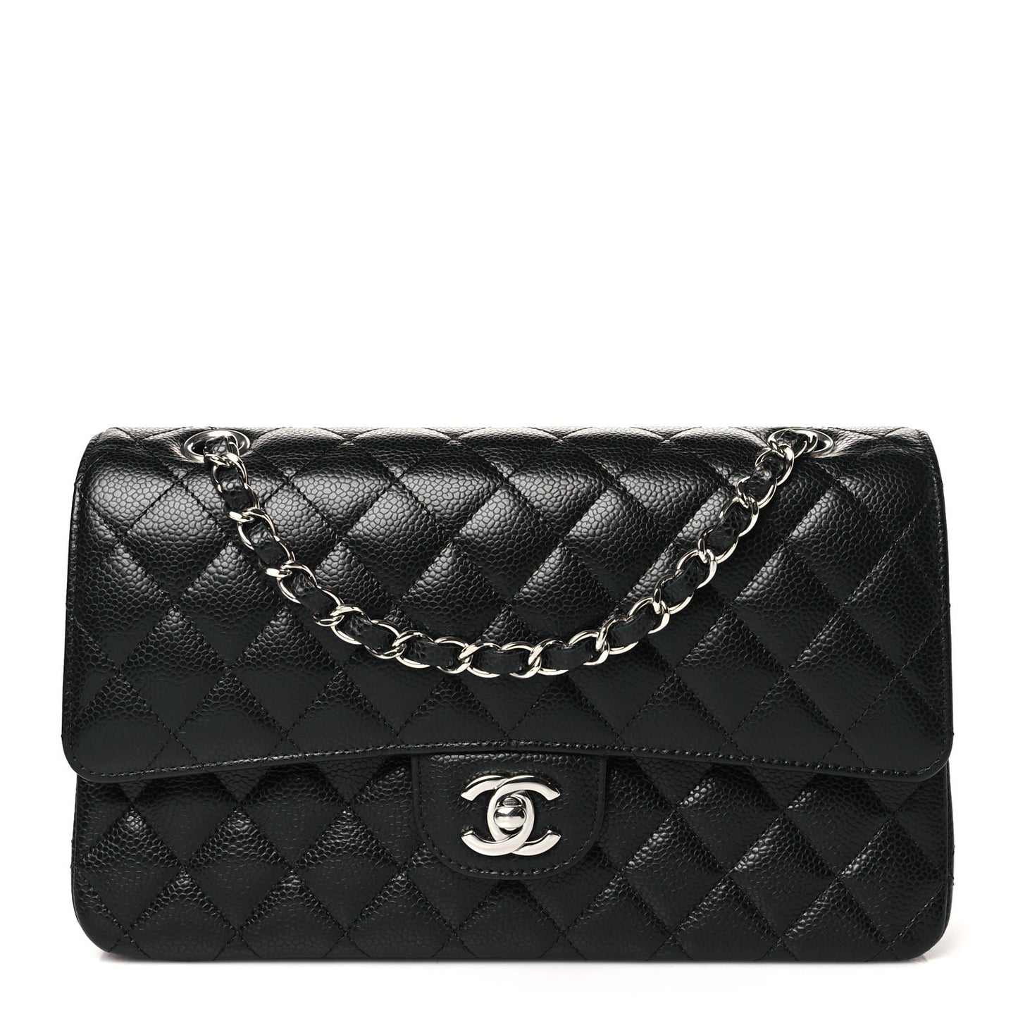 Caviar Quilted Medium Double Flap Black