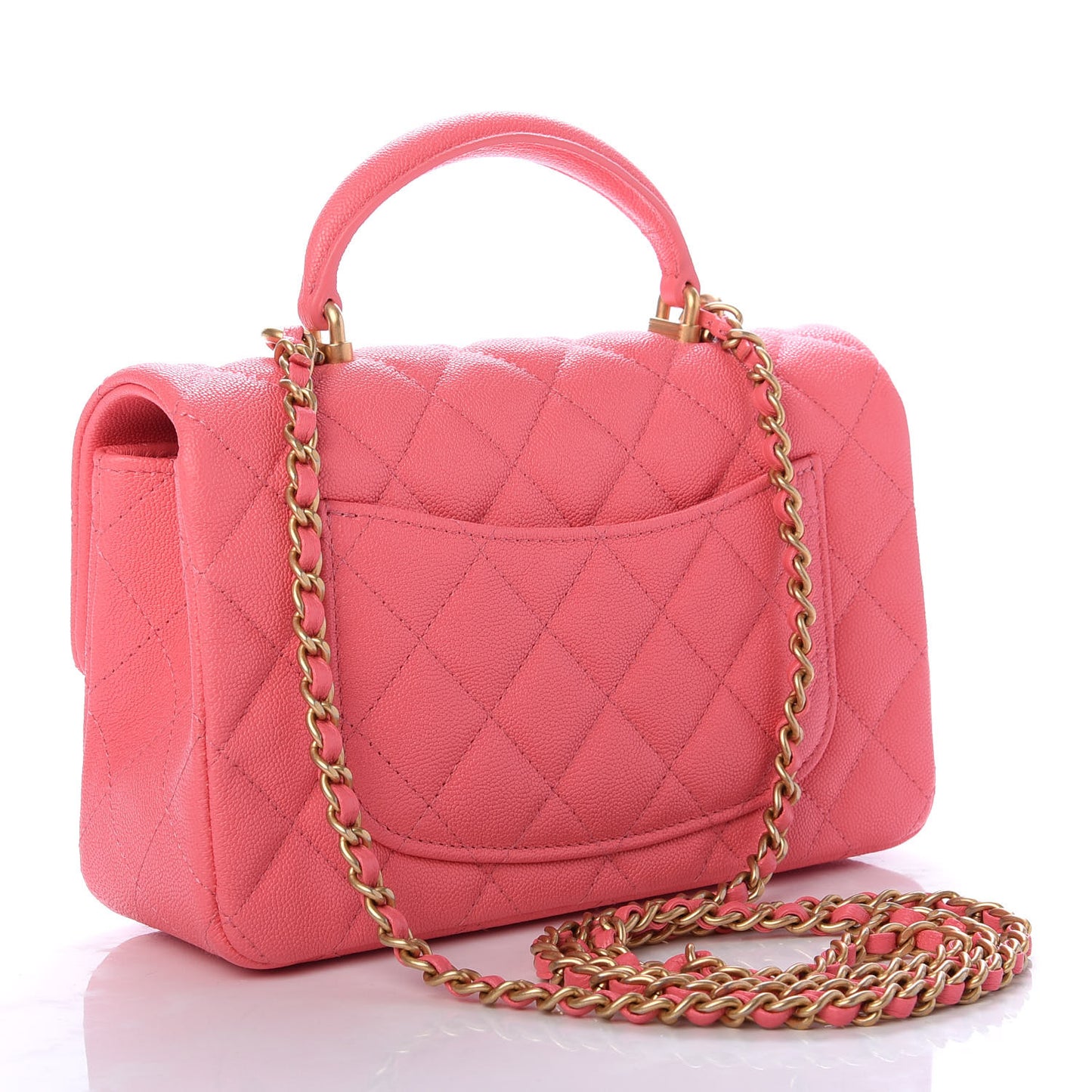Caviar Quilted Mini Top Handle Rectangular Flap Pink