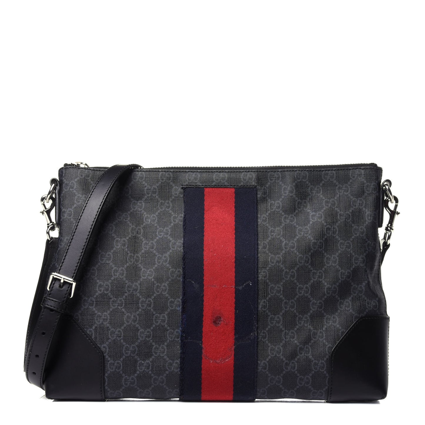 Soft GG Supreme Monogram Appia Calfskin Web East West Messenger Bag Black Grey