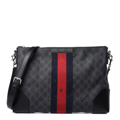 Gucci Soft GG Supreme Monogram Appia Calfskin Web East West Messenger Bag Black Grey 1 of 10
