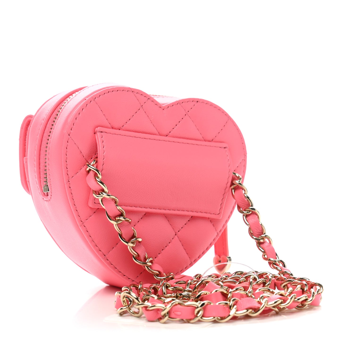 Lambskin Quilted CC In Love Heart Waist Belt Bag With Chain Pink