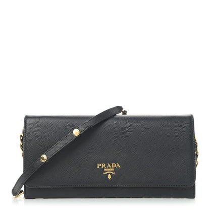 Prada Saffiano Metal Oro Chain Wallet Black 1 of 9