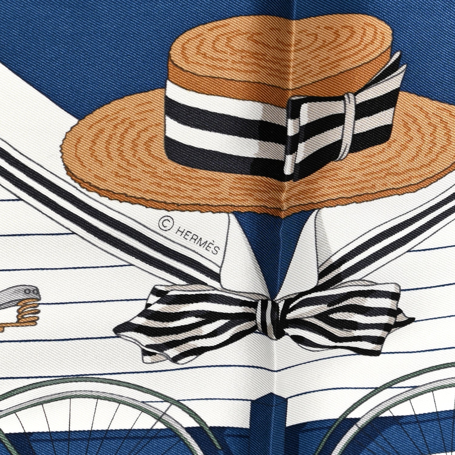 Hermes Silk Vintage Les Becanes Scarf 70 Marine Clair White 4 of 4