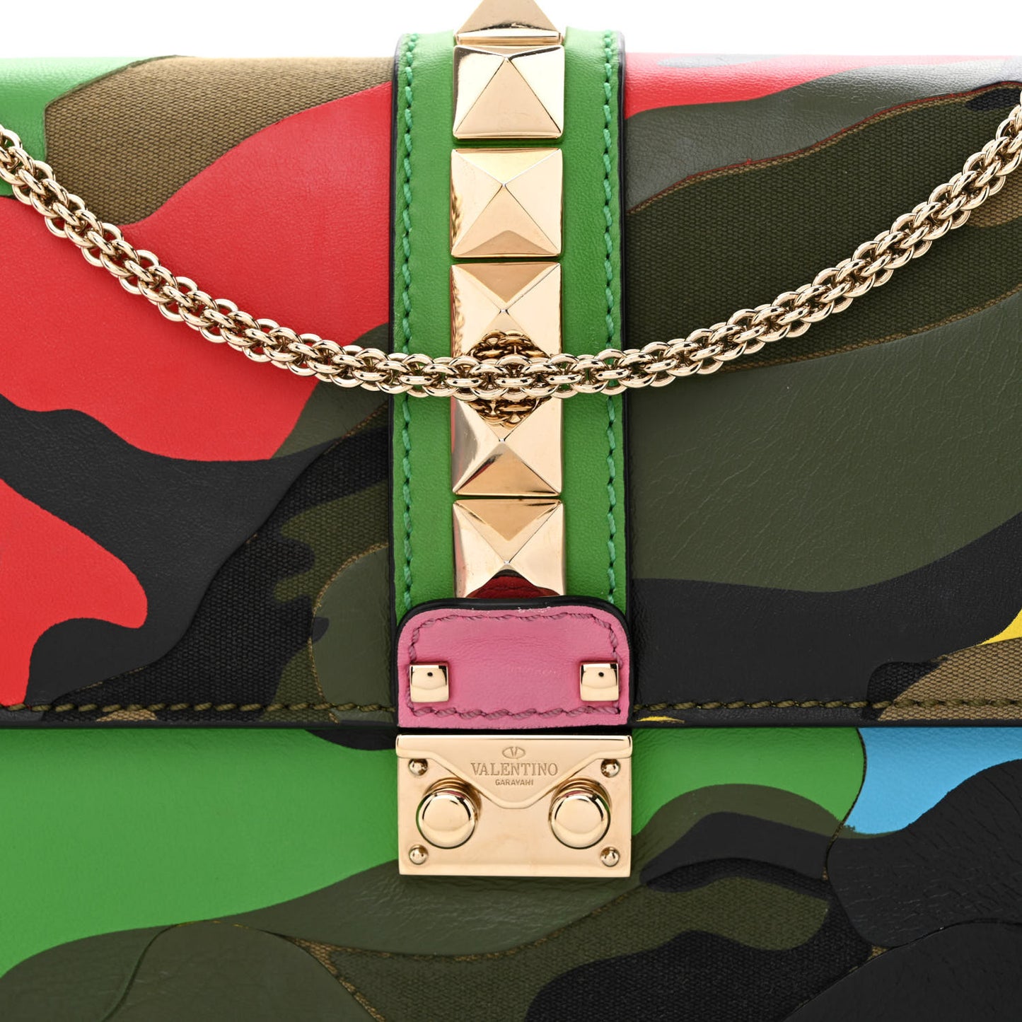 Nappa Canvas Camouflage Medium Glam Lock Rockstud Flap Multicolor
