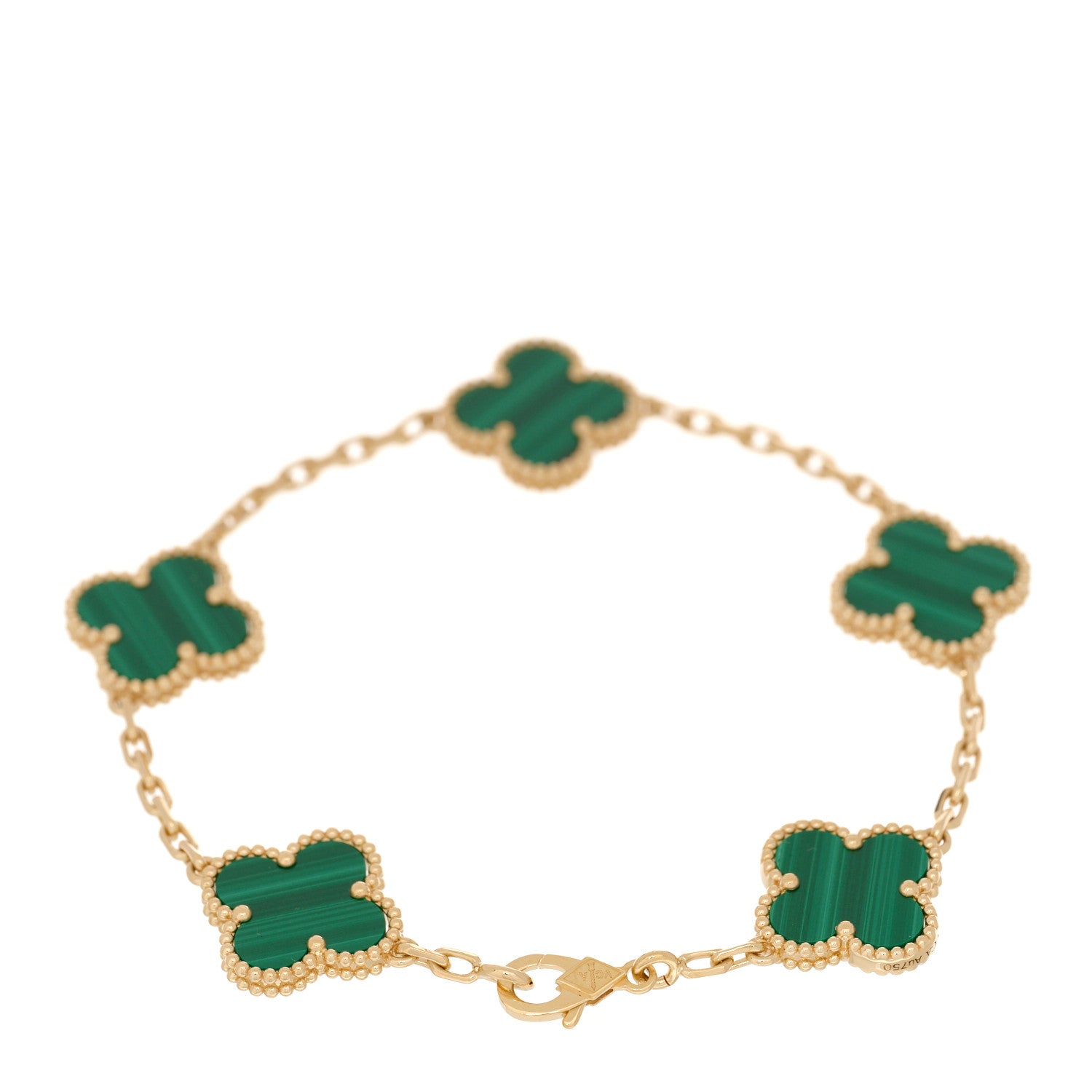 Van Cleef & Arpels 18K Yellow Gold Malachite 5 Motifs Vintage Alhambra Bracelet 2 of 4
