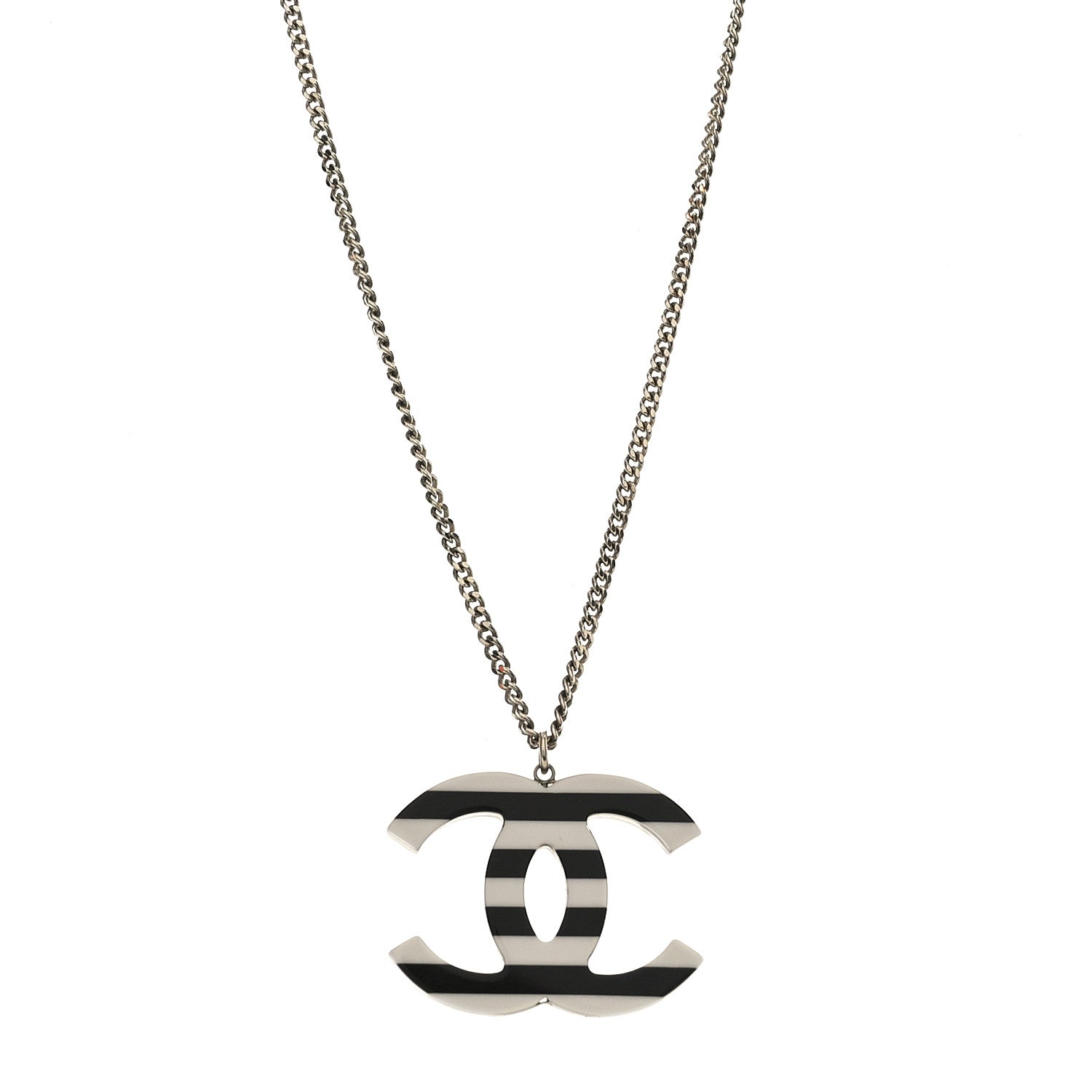 Chanel Enamel Pearl CC Charms Pendant Necklace Black White Gold 1 of 5