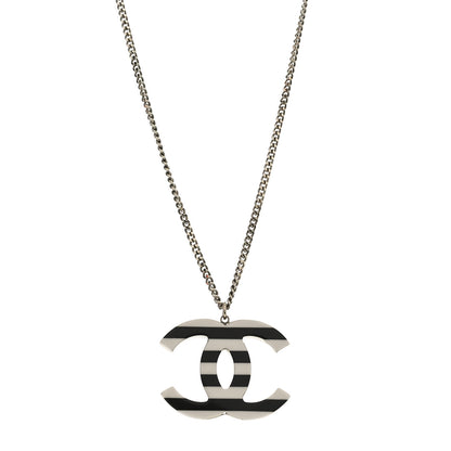 Chanel Enamel Pearl CC Charms Pendant Necklace Black White Gold 1 of 5
