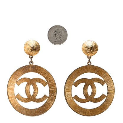 Chanel Metal Round CC Drop Clip On Earrings Gold 2 of 5
